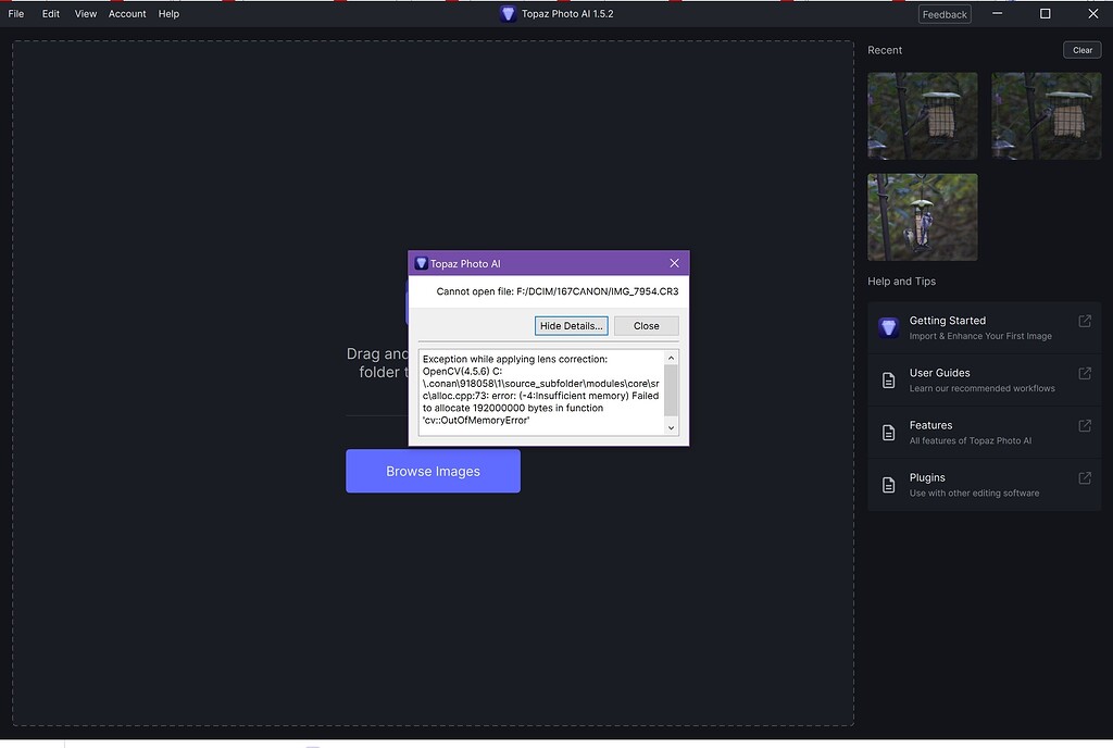 Memory error when loading a second image - Bugs and Issues - Topaz ...