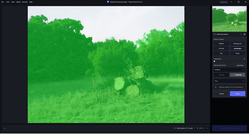 Fotomaker_PAI214-Ps2024Plugin-W11-SelectLandscapeResult-PlusAIBrush