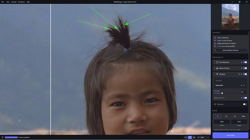 PAI sharpening between hairs