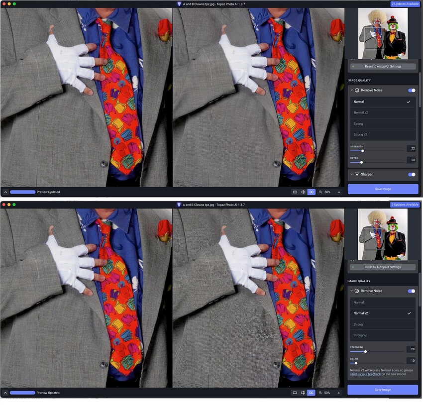 Denoise test orig vs v2