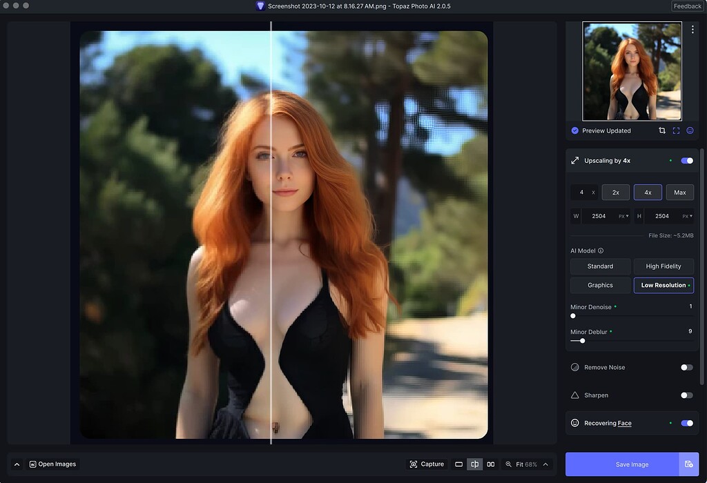 Photo AI recovers face perfectly, but nothing else on compressed