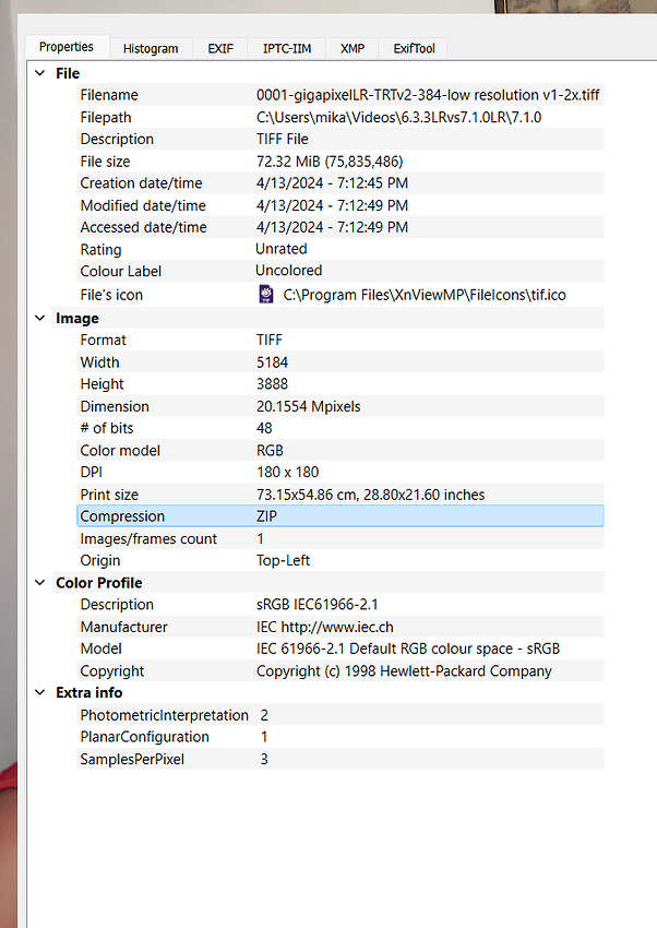exported file info 7.1.1