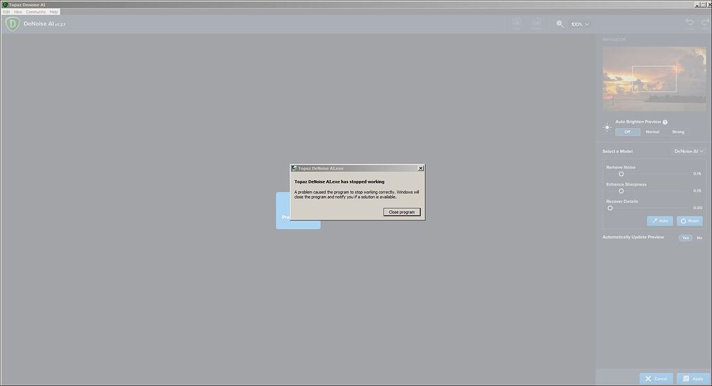 DeNoise AI Plugin to Ps CC 2019 Crashed on Launch Product Technical