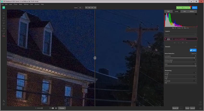 Fotomaker_ON1-NoNoiseAI-LumixRaw-ISO-25600_SplitOrig-DeNoisedPreview