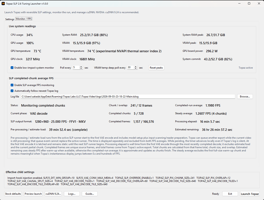 Topaz SLP Tuning Launcher VAE Decode Performance Stats