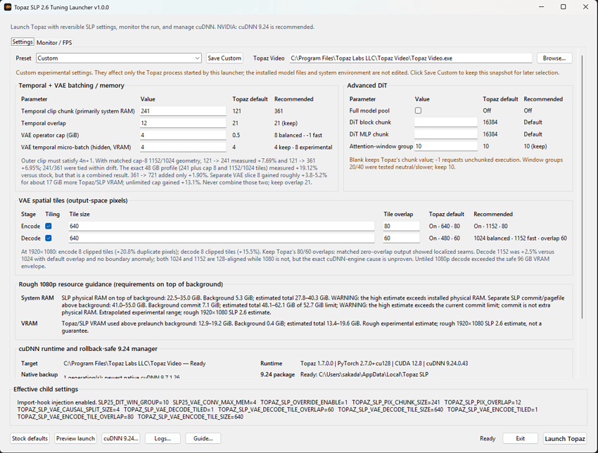 Topaz SLP 2.6 Tuning Launcher Settings Configuration