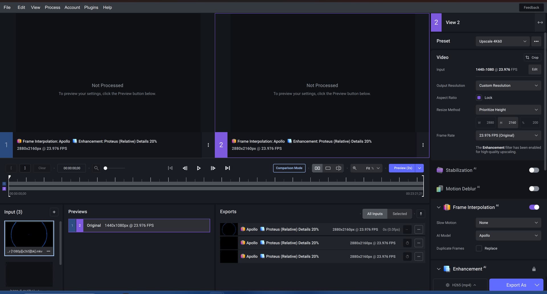 The frame rate is changed to the original frame rate when batch