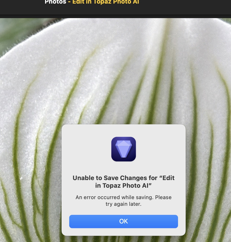 Topaz Plug Unable to save changes from Topaz Photo A! 2.4.0 plug in to Apple ...